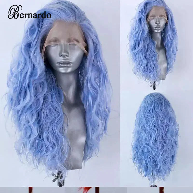Bernardo Synthetic Lace Front Wig Long Water Wave Style Grey Wigs Blonde Highlight Pre-Plucked Frontal Wigs for Black Women