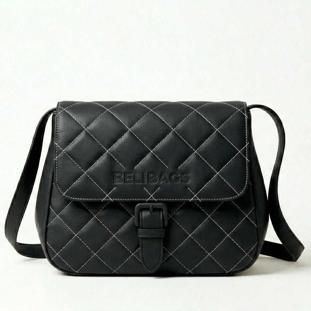 Belibags Quilted Black Leather Crossbody Bag – Modern Elegant Handbag