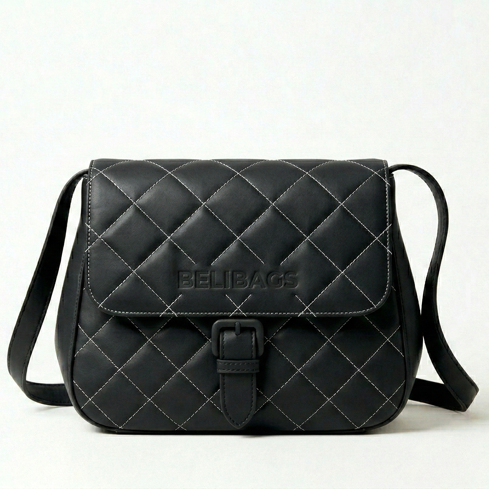 Belibags Quilted Black Leather Crossbody Bag – Modern Elegant Handbag