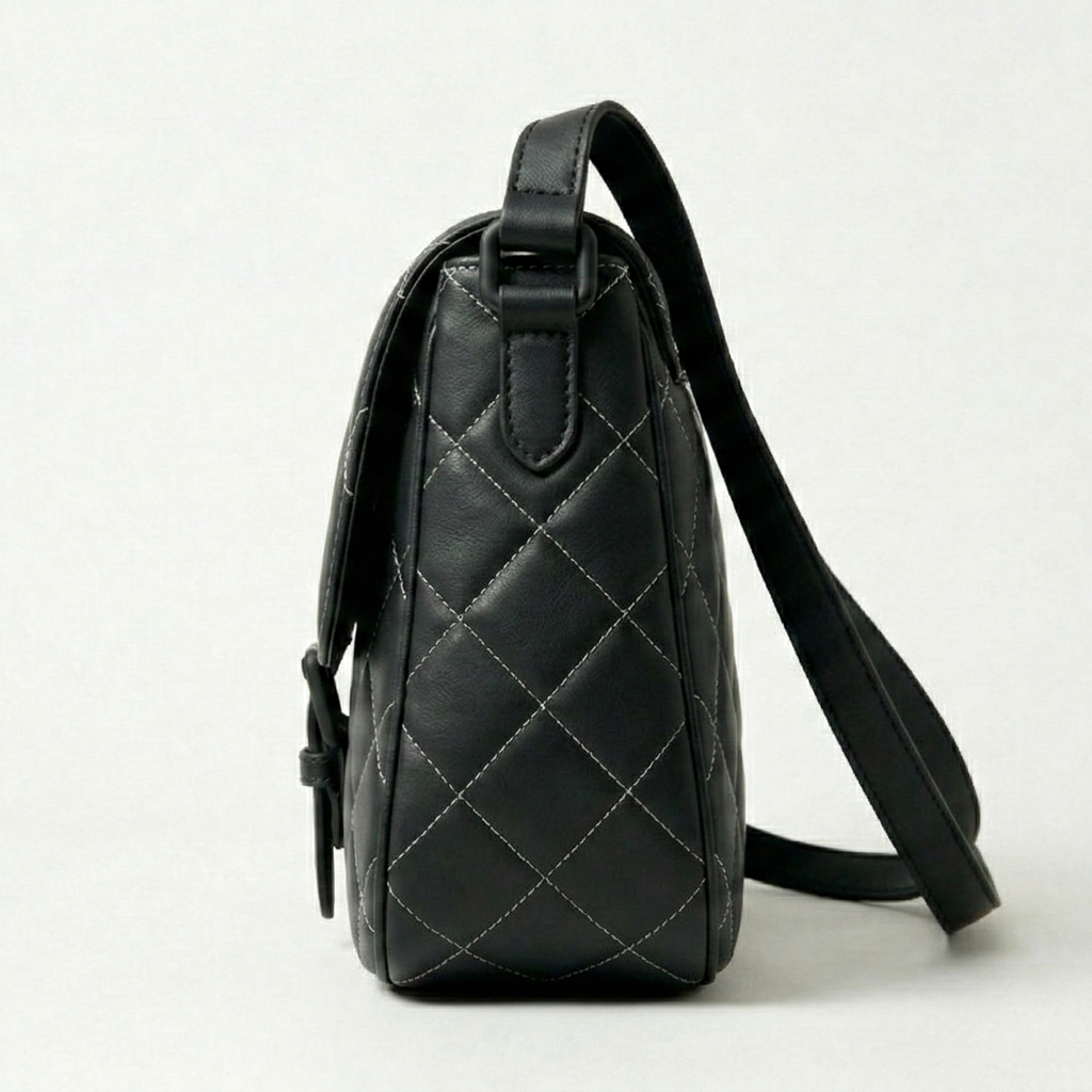 Belibags Quilted Black Leather Crossbody Bag – Modern Elegant Handbag