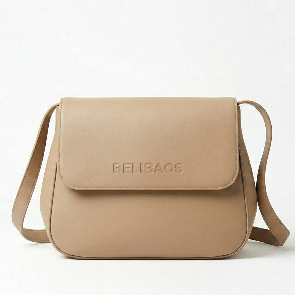 Belibags Classic Genuine Leather Crossbody Bag – Timeless Beige Luxury