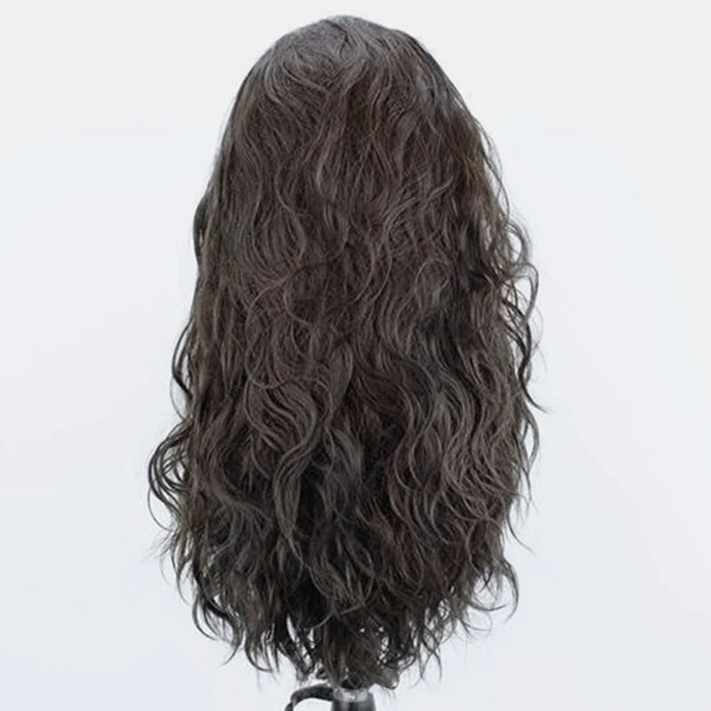 AIMEYA  Dark Brown Long Curly Synthetic Lace Front Wigs for Women Free Part Pre Plucked Natural Hairline Cosplay Wigs