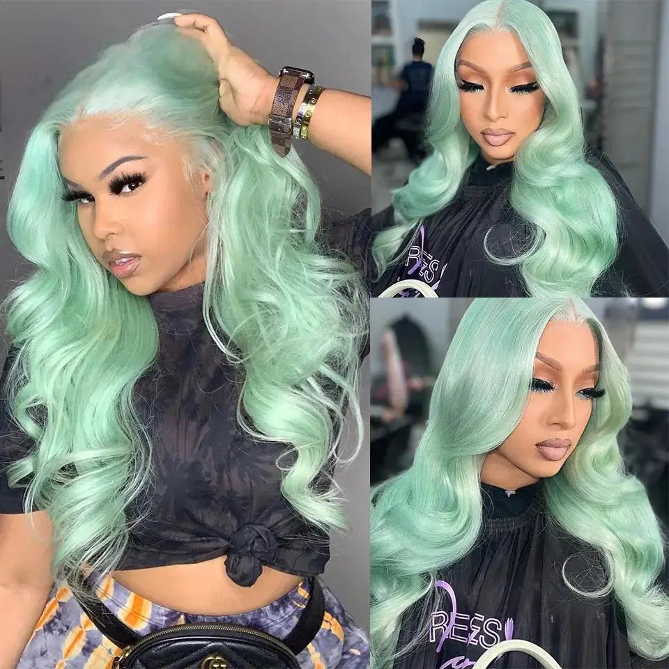 Mint Green 2026 New Product 13x4 HD Body Wave Lace Frontal Wigs High Quality Colored Long Straight Brazilian Cosplay For Women