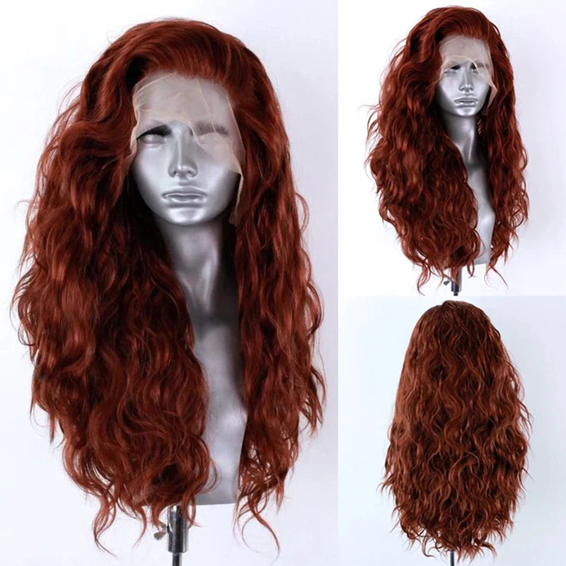 AIMEYA  Dark Brown Long Curly Synthetic Lace Front Wigs for Women Free Part Pre Plucked Natural Hairline Cosplay Wigs