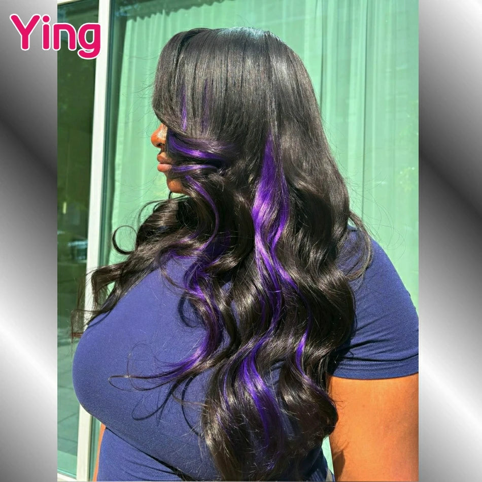 200% Density Pink Lace Front 13x4 Body Wave Wigs Purple Highlight Human Hair 13x6 HD Lace Frontal Blonde Colored Wigs For Woman