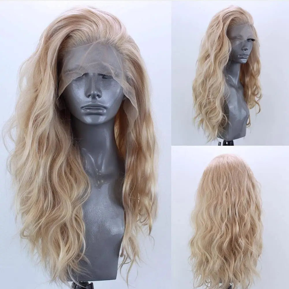 AIMEYA  Dark Brown Long Curly Synthetic Lace Front Wigs for Women Free Part Pre Plucked Natural Hairline Cosplay Wigs