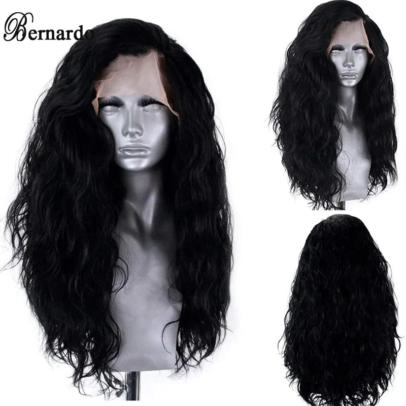 Bernardo Synthetic Lace Front Wig Long Water Wave Style Grey Wigs Blonde Highlight Pre-Plucked Frontal Wigs for Black Women