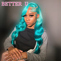 Teal Blue 13x6 Lace Front Wigs 100% Human Hair Body Wave Cyan Green Colored Human Hair Wig PrePlucked Brazilian Lace Frontal Wig
