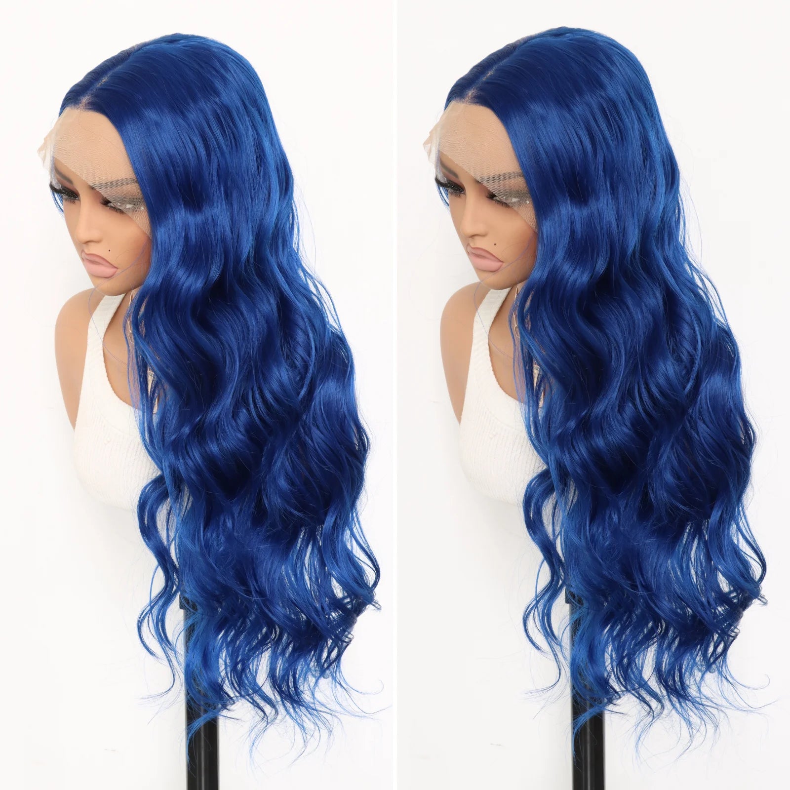 Dark Blue Wig Blue Lace Front Wig Pre Plucked Long Body Wave 13x4 Lace Wig Navy Blue Colored Synthetic Lace Front Wig 26 Inch