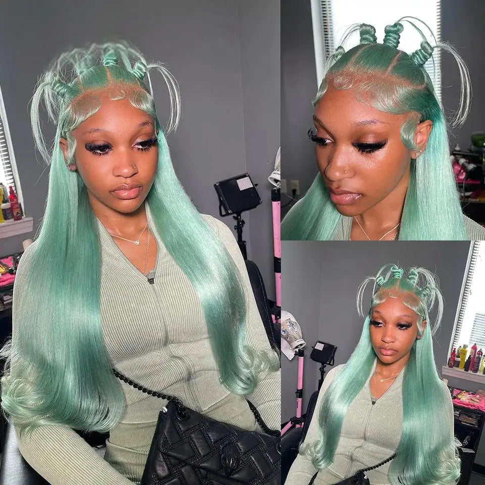 Mint Green 2026 New Product 13x4 HD Body Wave Lace Frontal Wigs High Quality Colored Long Straight Brazilian Cosplay For Women