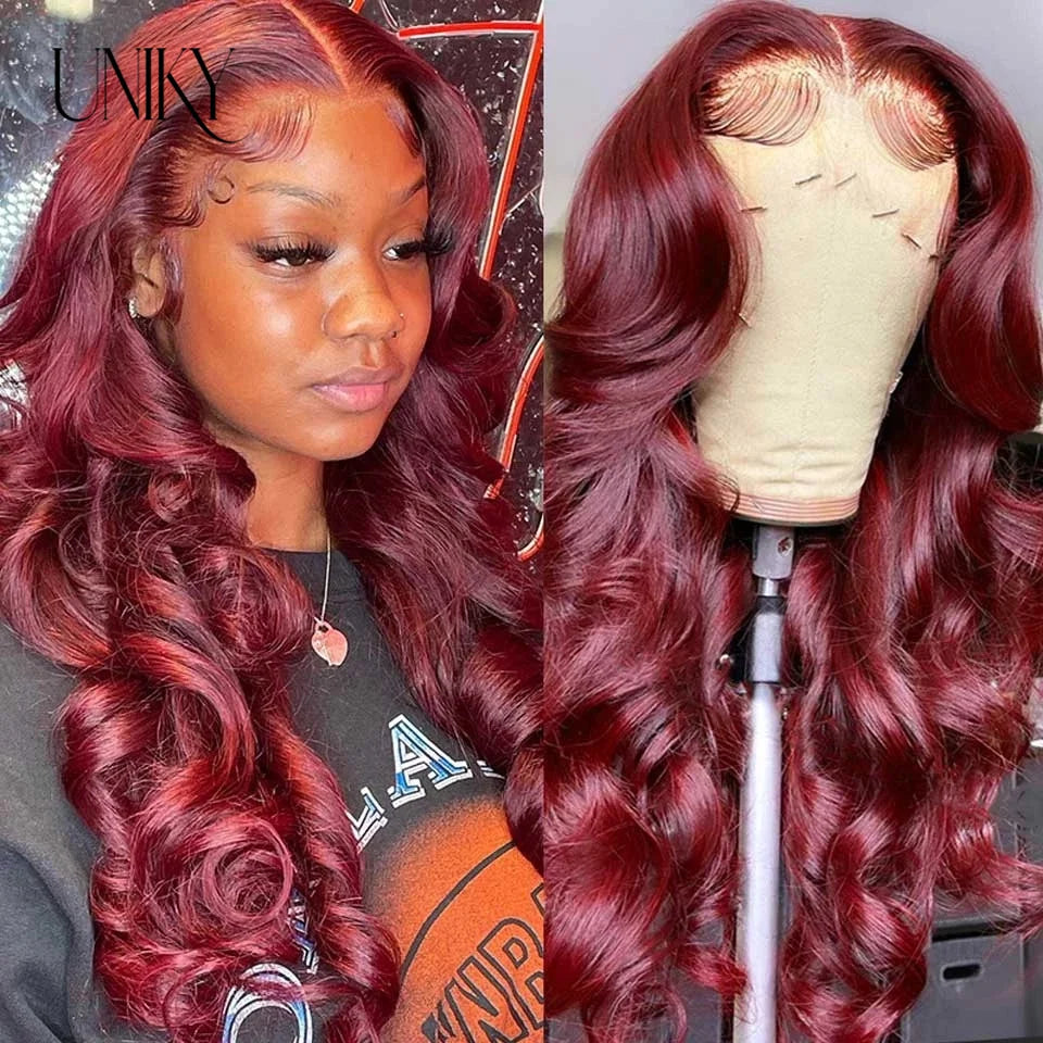 13x4 Loose Body Wave Wig Burgundy Lace Front Human Hair Wig For Women T1B/99j Ombre TwoTone Human Hair Wig Body Wave Frontal Wig