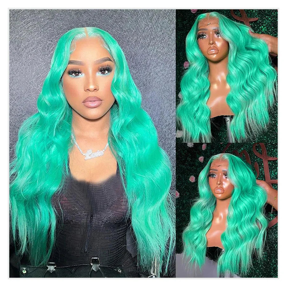 Mint Green Colored Human Hair Wigs Body Wave 13x6 HD Lace Frontal Wigs Pre Plucked Raw Hair Vietnamien Lace Front Wigs For Women