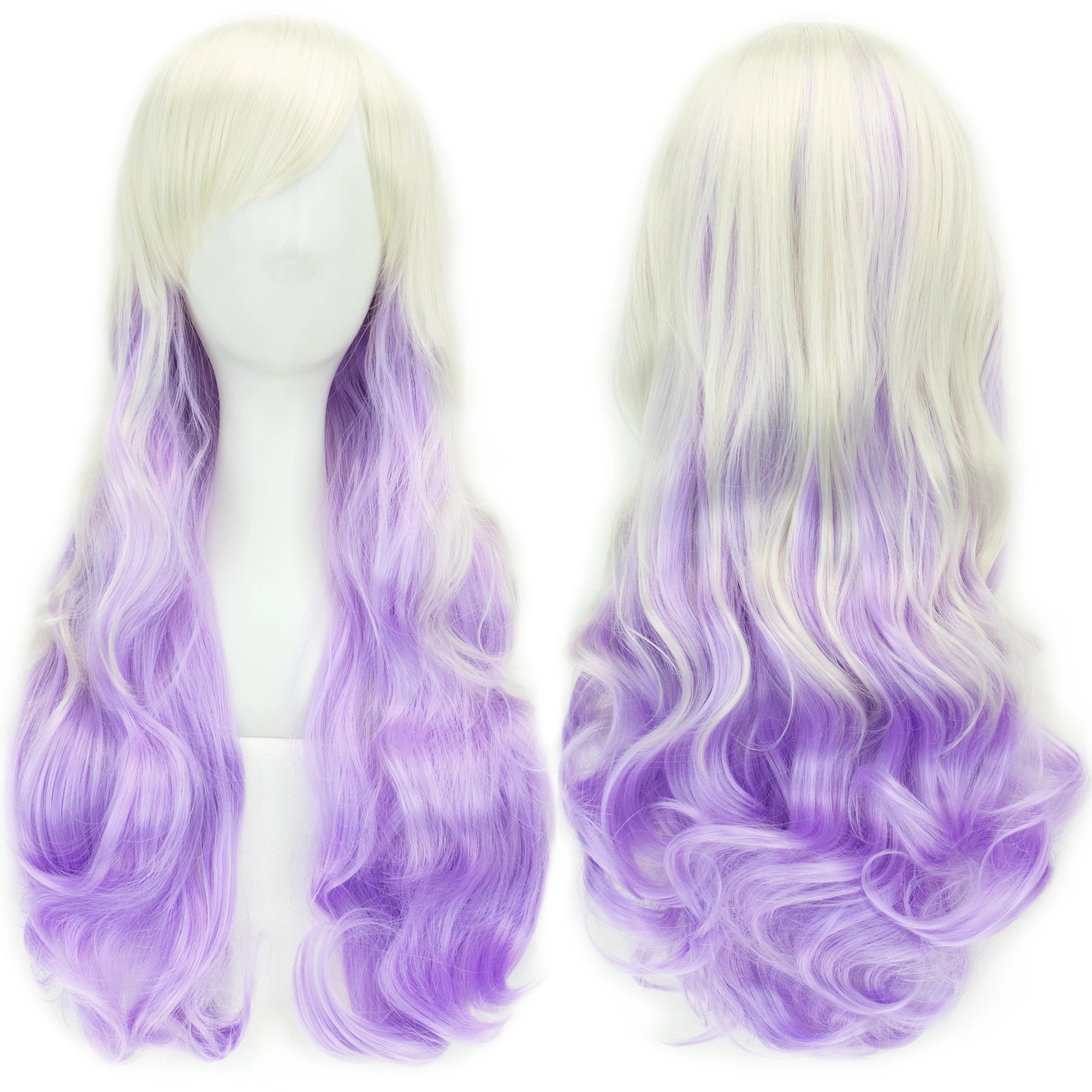 Soowee Synthetic Hair Ombre Rainbow Cosplay Wig with Bangs Red Yellow Purple Green Blue Wigs for Black Women
