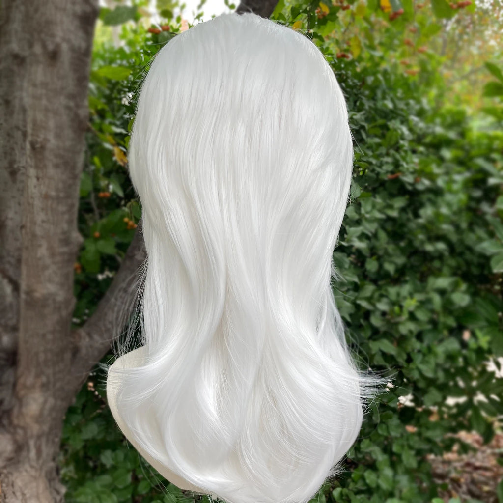 Peak Style White 13x4 Synthetic Lace Front Wigs for Women Cosplay Shoulder Length Short Curly Synthetic Wigs Layers Ponytails