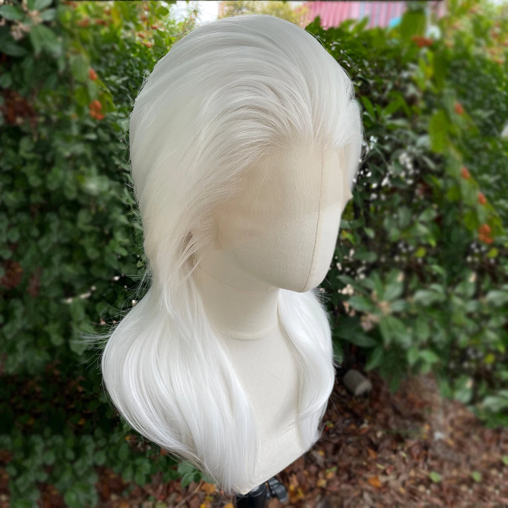 Peak Style White 13x4 Synthetic Lace Front Wigs for Women Cosplay Shoulder Length Short Curly Synthetic Wigs Layers Ponytails