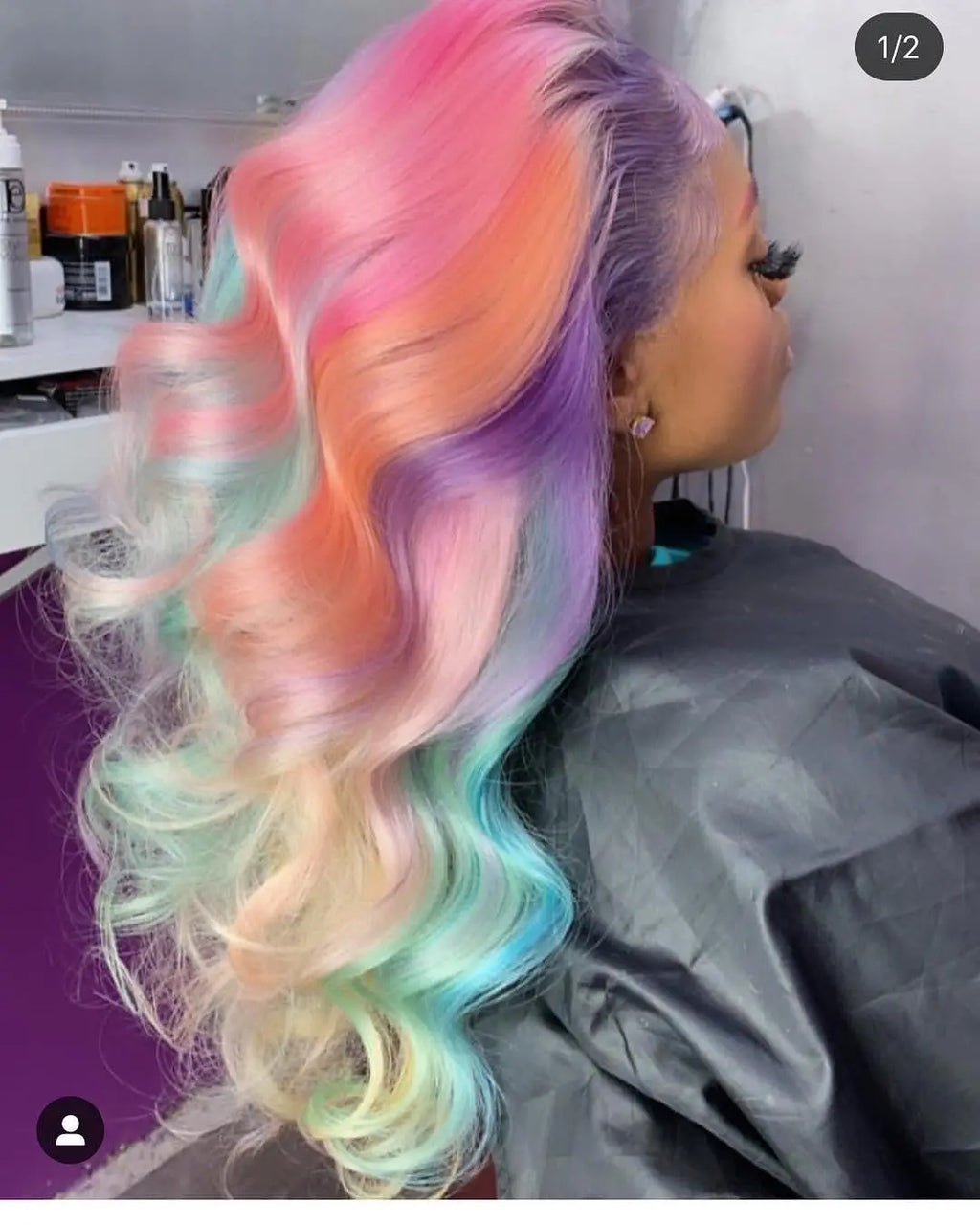 Rainbow Purple Pink Green Lace Front Wig Body Wave HD Transparent Lace Frontal Human Hair Wig