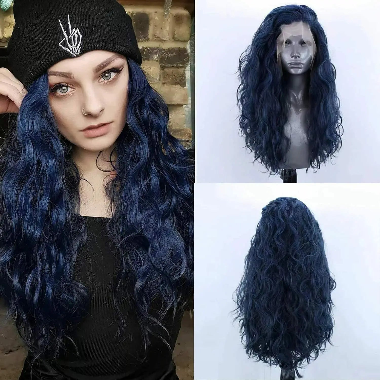 AIMEYA  Dark Brown Long Curly Synthetic Lace Front Wigs for Women Free Part Pre Plucked Natural Hairline Cosplay Wigs