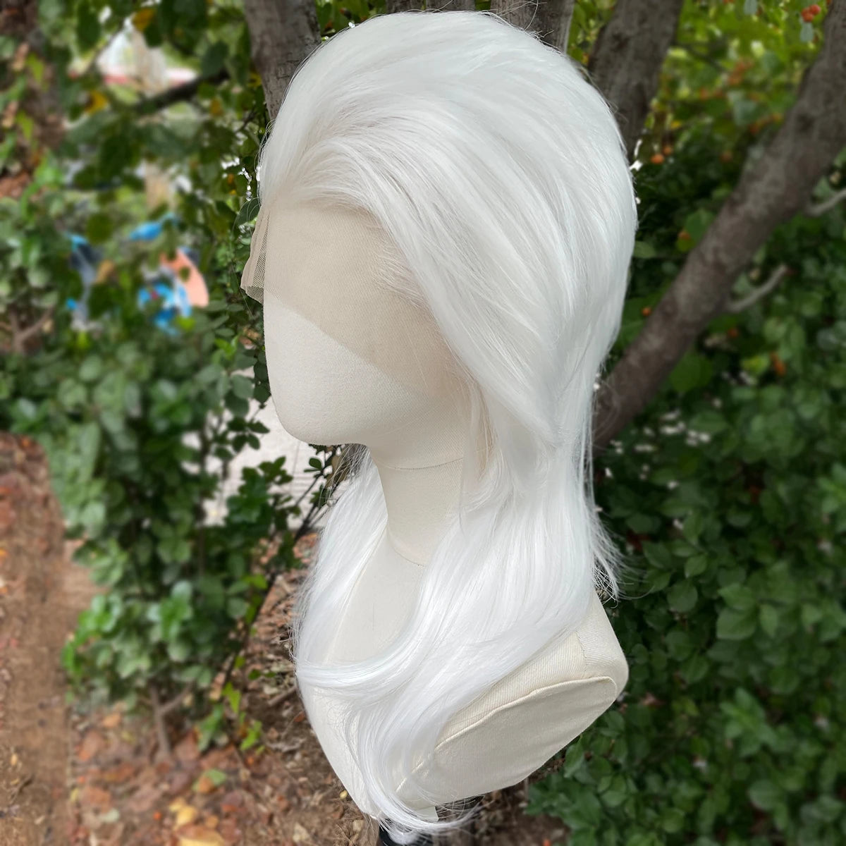 Peak Style White 13x4 Synthetic Lace Front Wigs for Women Cosplay Shoulder Length Short Curly Synthetic Wigs Layers Ponytails