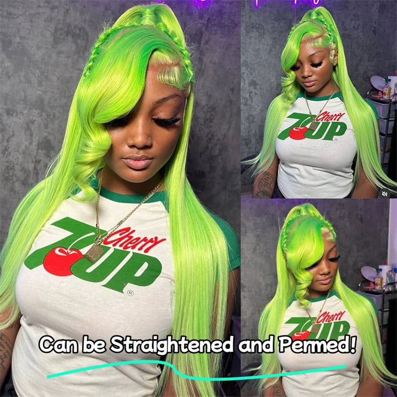 Green 13x6 Transparent Lace Front Wig Human Hair Pre Plucked Long Body Wave Green Colored Human Hair Wigs For Women 30 36 Inch