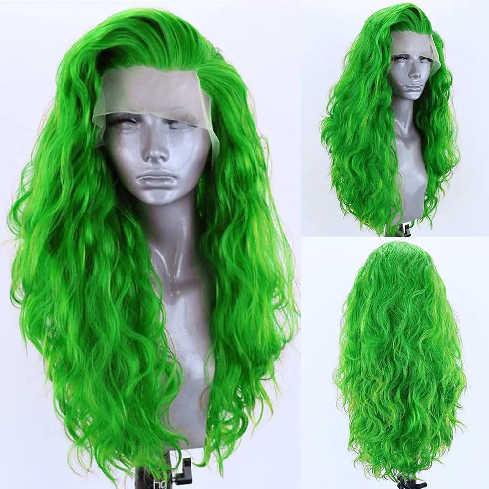 AIMEYA  Dark Brown Long Curly Synthetic Lace Front Wigs for Women Free Part Pre Plucked Natural Hairline Cosplay Wigs