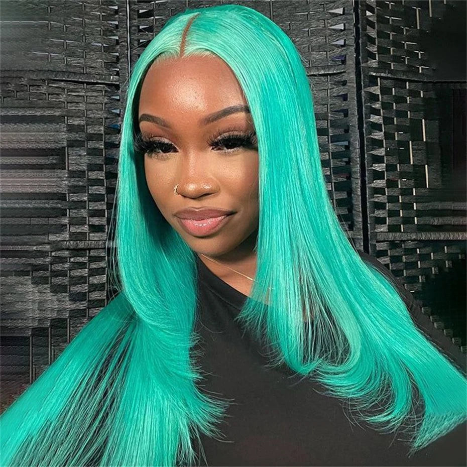 30 40 inch 13x6 Mint Green Lace Front Human Hair Wigs For Wome Straight Brazilian Remy Lace Frontal Wig Pre Plucked 250% Density