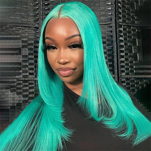 30 40 inch 13x6 Mint Green Lace Front Human Hair Wigs For Wome Straight Brazilian Remy Lace Frontal Wig Pre Plucked 250% Density