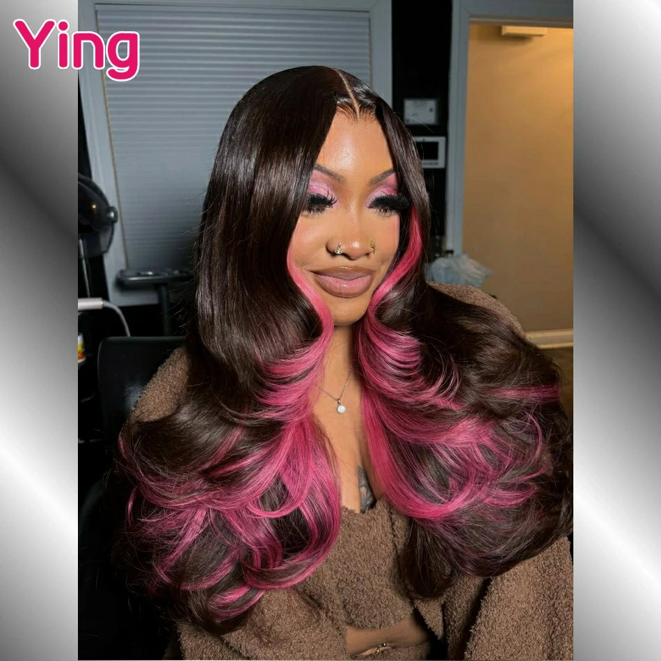 200% Density Pink Lace Front 13x4 Body Wave Wigs Purple Highlight Human Hair 13x6 HD Lace Frontal Blonde Colored Wigs For Woman