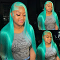 30 40 inch 13x6 Mint Green Lace Front Human Hair Wigs For Wome Straight Brazilian Remy Lace Frontal Wig Pre Plucked 250% Density