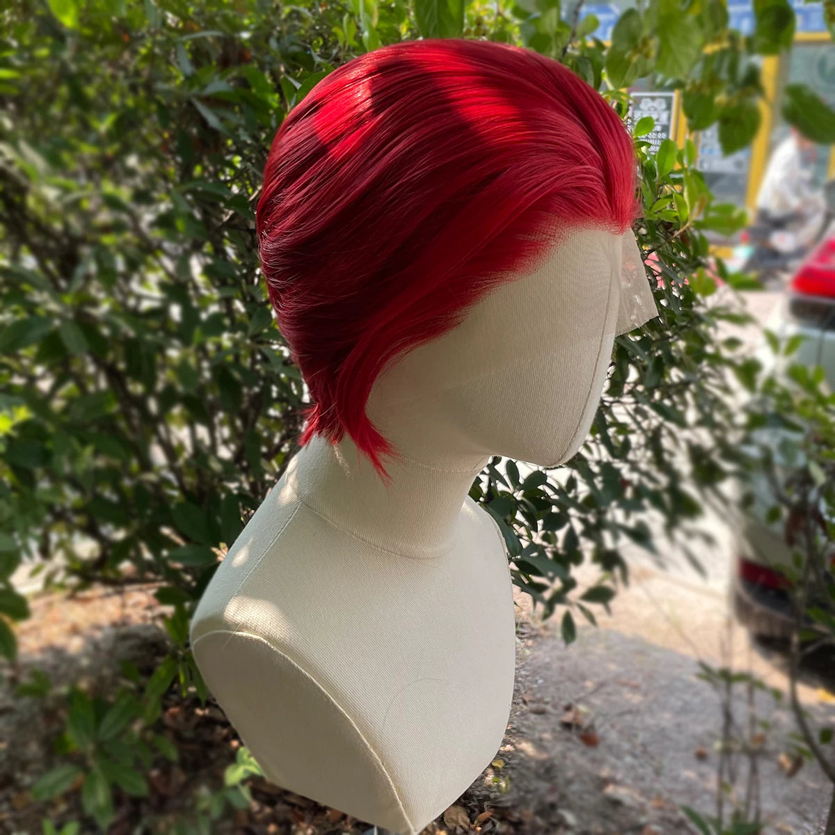 Light Red Short Bob Cut Synthetic Lace Front Wig for Black Women Cosplay 13x4 Lace Front Wigs for Men Free Part 150% Piexie Wigs