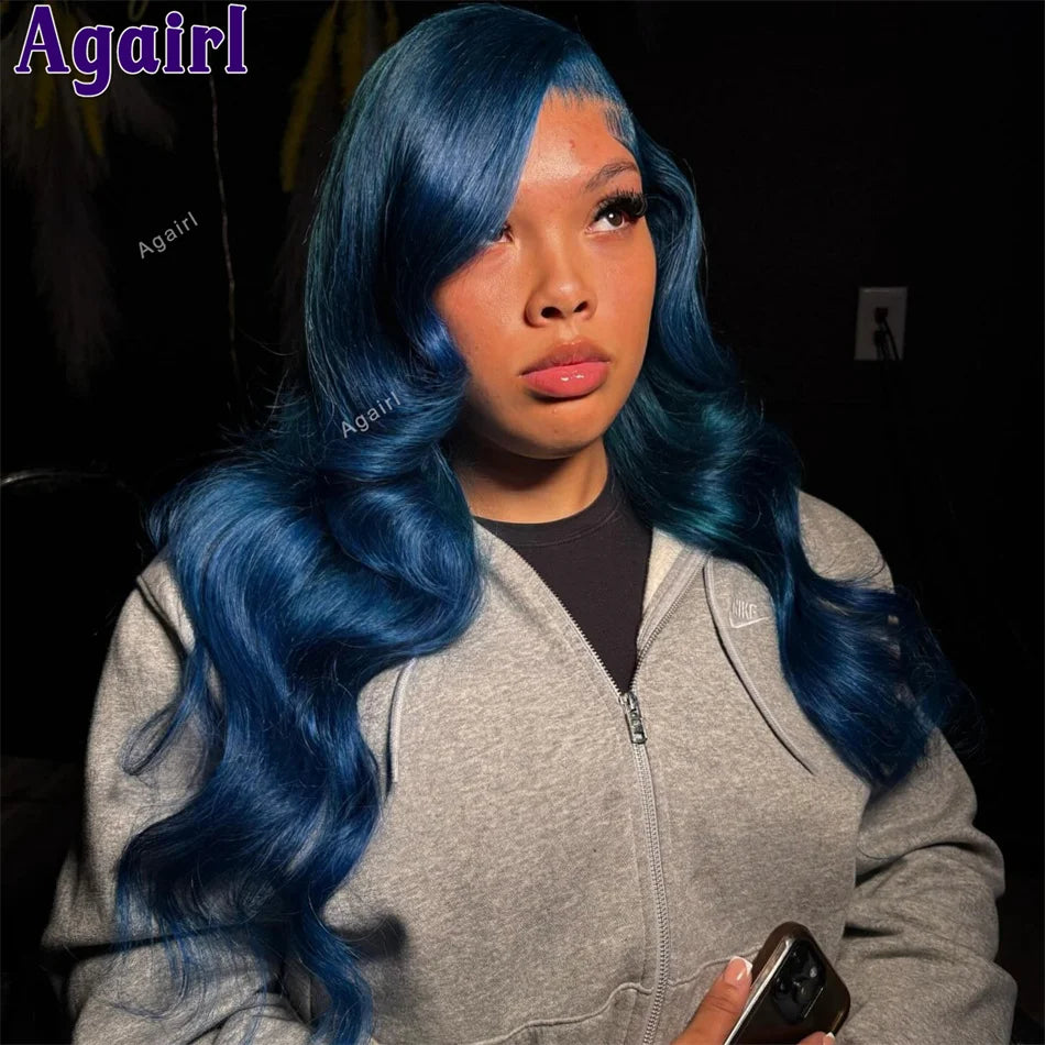 220 Density 13X6 13X4 Lace Front Wig Lake blue Body Wave Human Hair Wigs Pre Plucked Glueless 6X4 5X5 Lace Closure Wig For Women