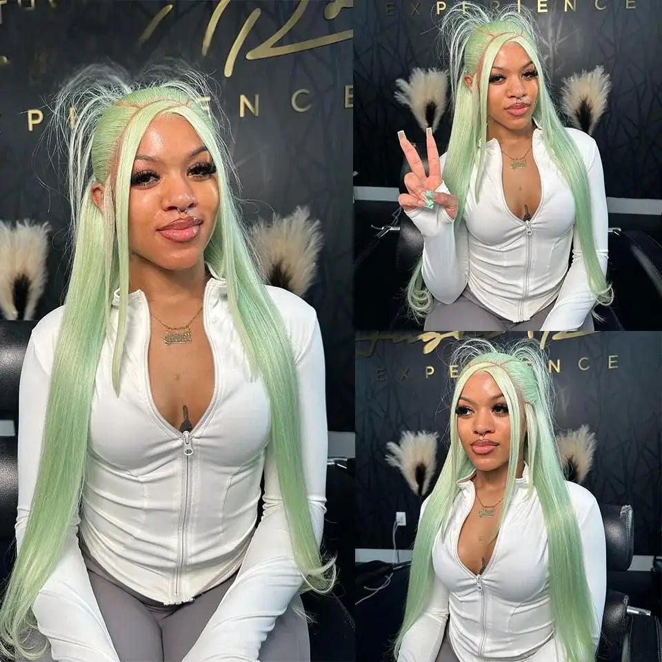 Mint Green 2026 New Product 13x4 HD Body Wave Lace Frontal Wigs High Quality Colored Long Straight Brazilian Cosplay For Women