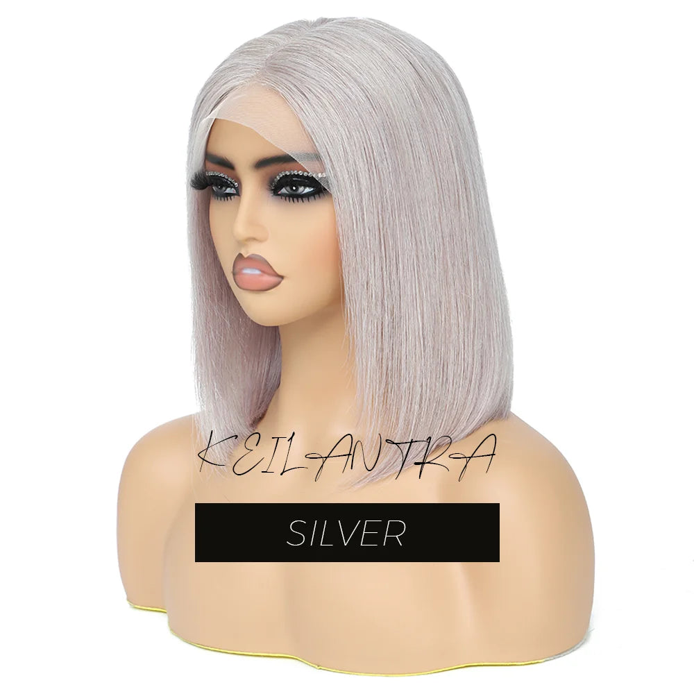 Rose Pink Short Colored Bob Human Hair Wigs Brazilian 13X4 Straight Lace Front Wigs Transparent Lace Pre Plucked Colored Wig