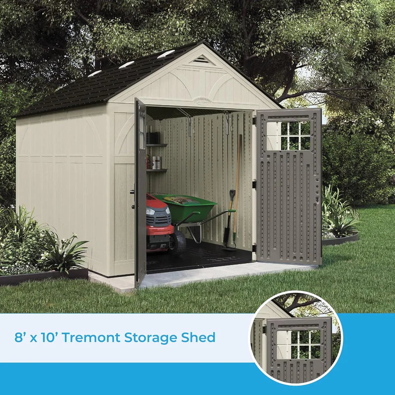 Suncast Tremont 8' x 10' Resin Storage Shed – Steel-Reinforced Outdoor Utility Workshop