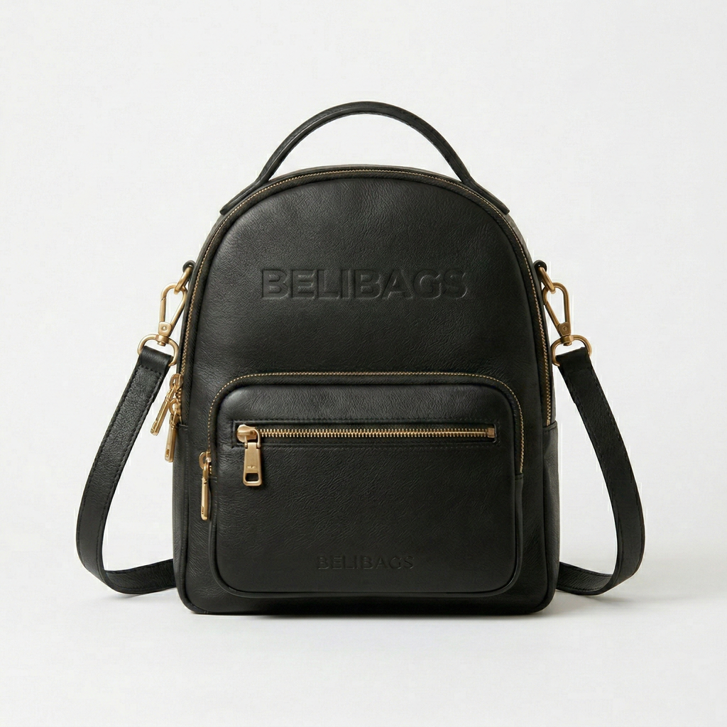 Belibags Noir City Backpack – Luxury Black Leather Urban Daypack