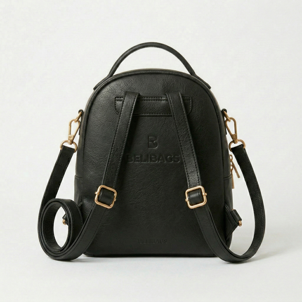 Belibags Noir City Backpack – Luxury Black Leather Urban Daypack