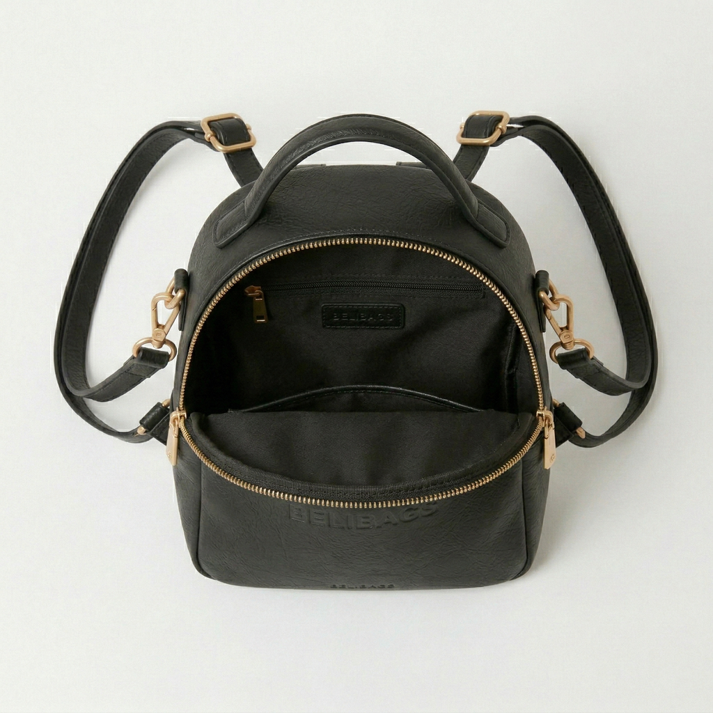 Belibags Noir City Backpack – Luxury Black Leather Urban Daypack